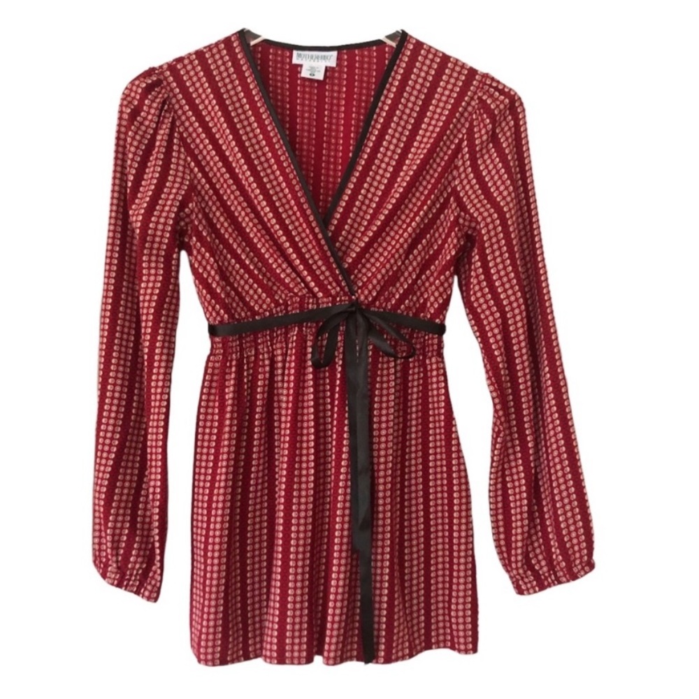 Motherhood Maternity | Faux Wrap V-Neck Long Sleeve Red Top